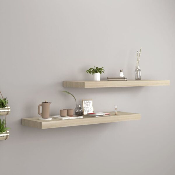 HomeDiscount-Floating Wall Shelves 2 pcs Oak 80x23.5x3.8 cm MDF