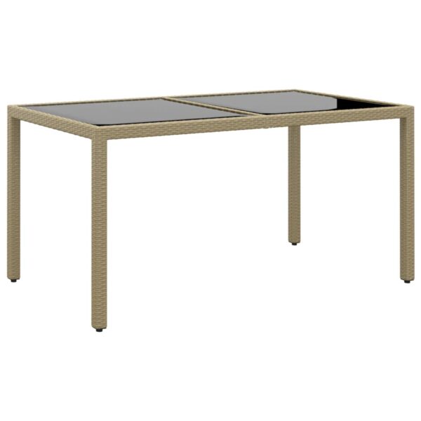 HomeDiscount-Garden Table 150x90x75 cm Tempered Glass and Poly Rattan Beige