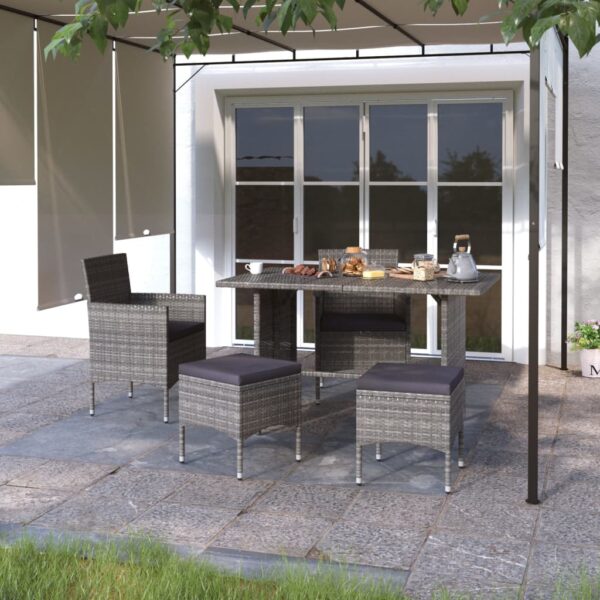 HomeDiscount-4 Piece Garden Chair and Stool Set Poly Rattan Grey