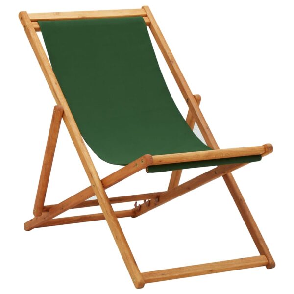 HomeDiscount-Folding Beach Chair Eucalyptus Wood and Fabric Green