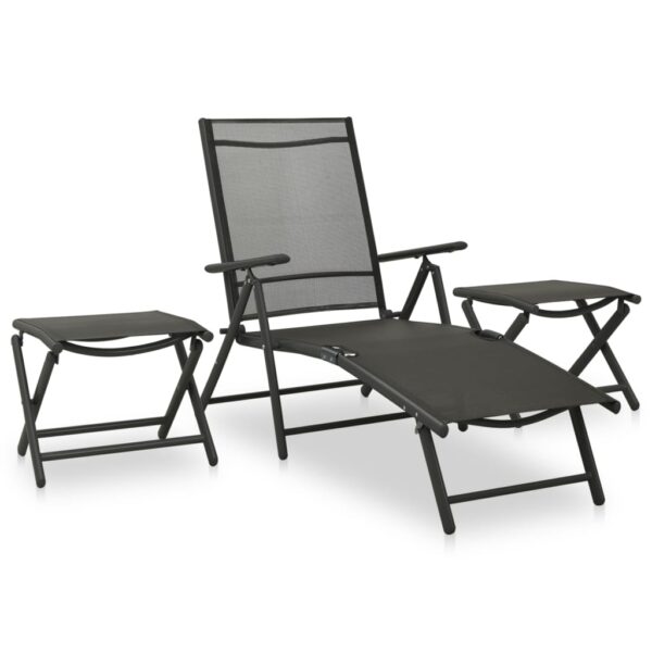 HomeDiscount-3 Piece Garden Lounge Set Textilene and Aluminium Black