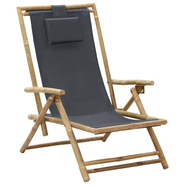 HomeDiscount-Reclining Relaxing Chair Dark Grey Bamboo and Fabric