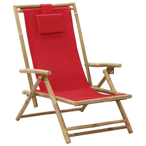 HomeDiscount-Reclining Relaxing Chair Red Bamboo and Fabric