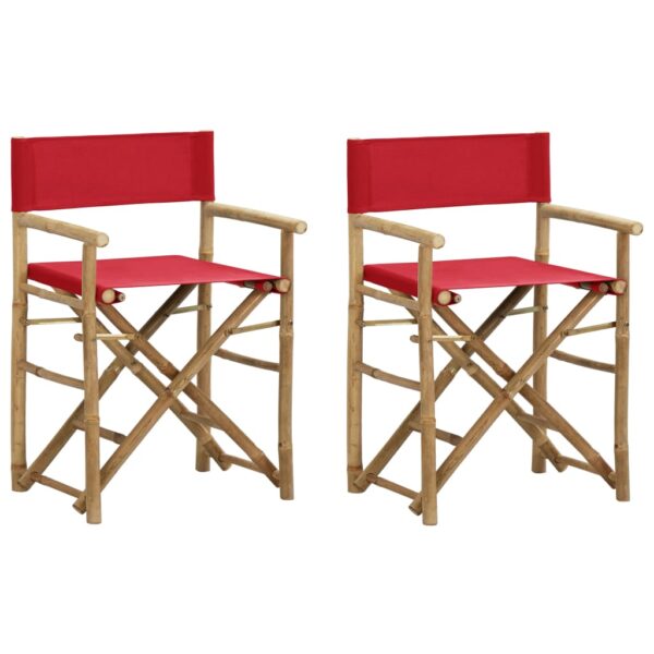 HomeDiscount-Folding Director's Chairs 2 pcs Red Bamboo and Fabric