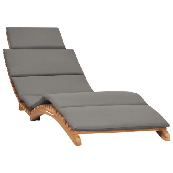 HomeDiscount-Folding Sun Lounger with Dark Grey Cushion Solid Teak Wood