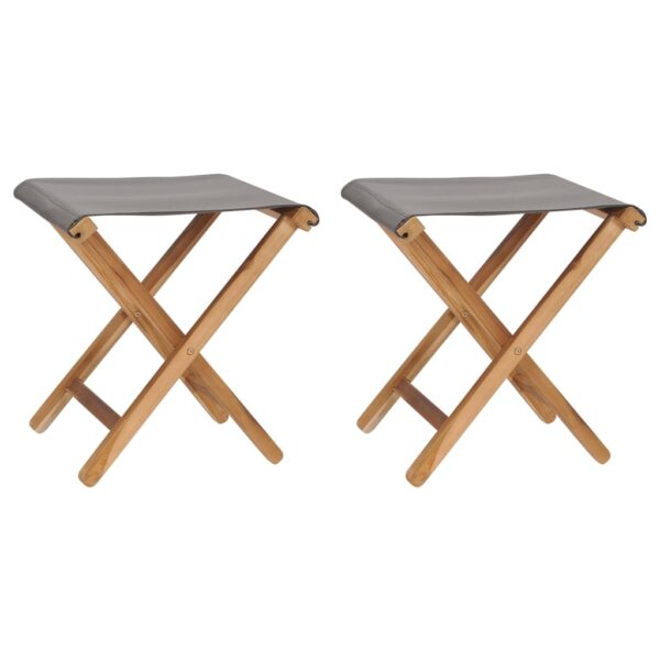 HomeDiscount-Folding Chairs 2 pcs Solid Teak Wood and Fabric Dark Grey