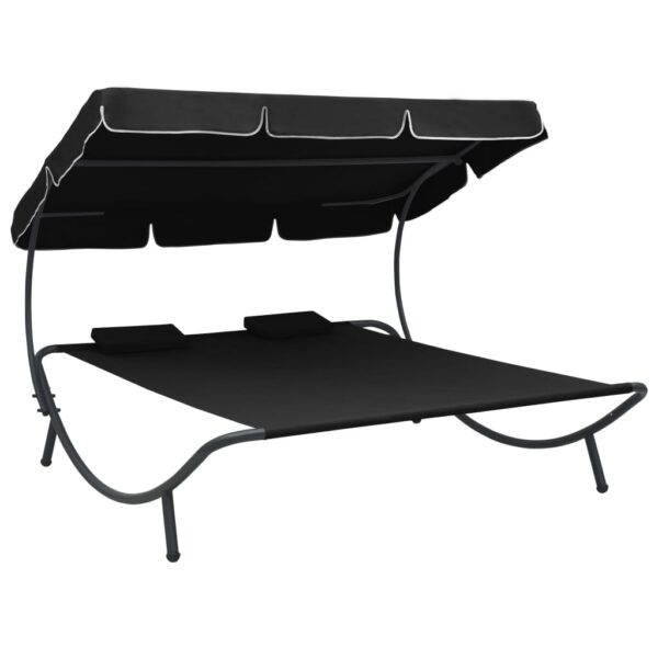 HomeDiscount-Outdoor Lounge Bed with Canopy and Pillows Black