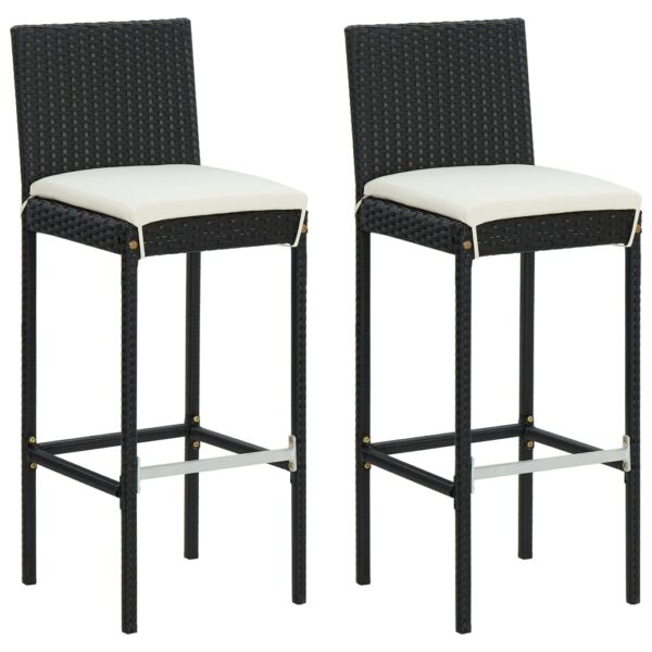 HomeDiscount-Garden Bar Stools with Cushions 2 pcs Black Poly Rattan