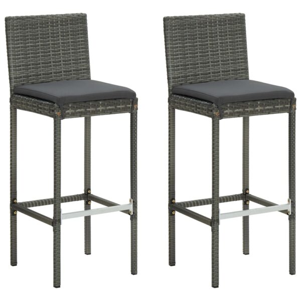 HomeDiscount-Garden Bar Stools with Cushions 2 pcs Grey Poly Rattan