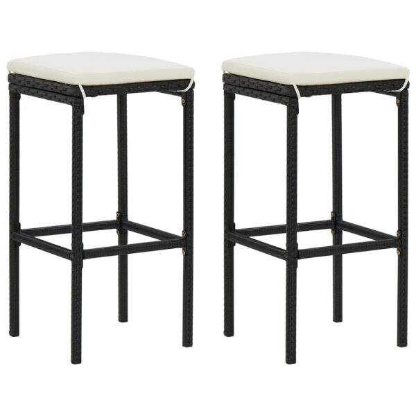 HomeDiscount-Bar Stools with Cushions 2 pcs Black Poly Rattan