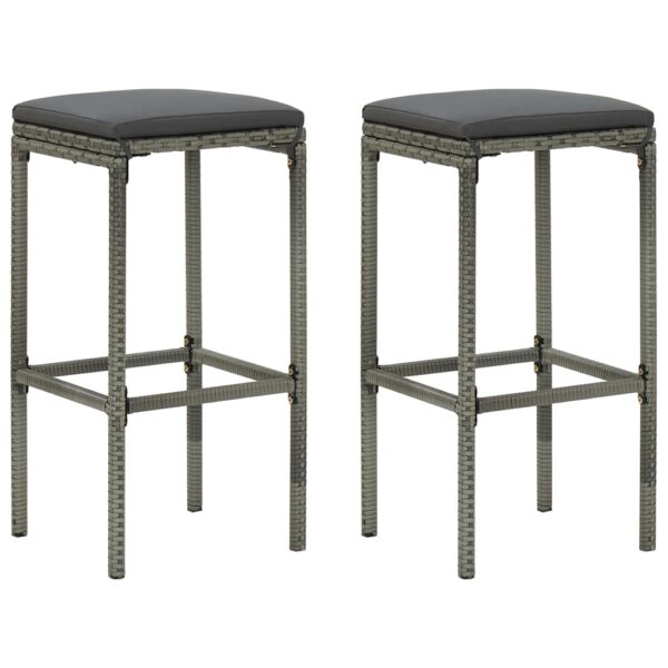 HomeDiscount-Bar Stools with Cushions 2 pcs Grey Poly Rattan