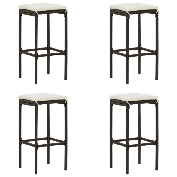 HomeDiscount-Bar Stools with Cushions 4 pcs Brown Poly Rattan