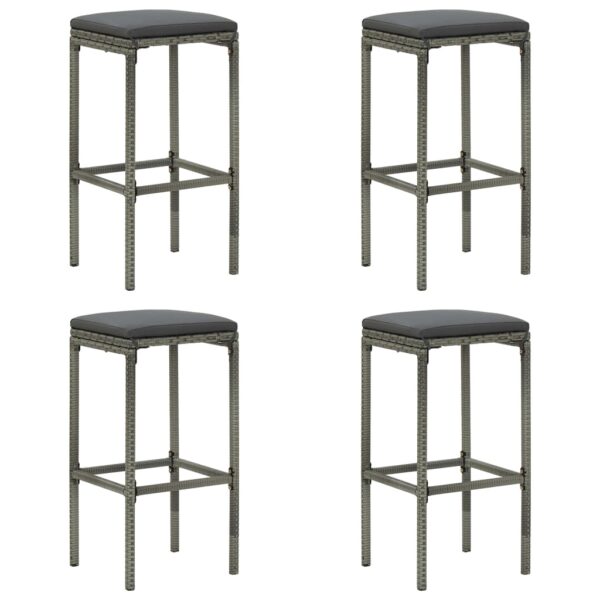 HomeDiscount-Bar Stools with Cushions 4 pcs Grey Poly Rattan