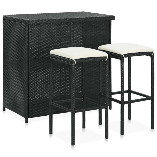 HomeDiscount-3 Piece Bar Set Poly Rattan Black