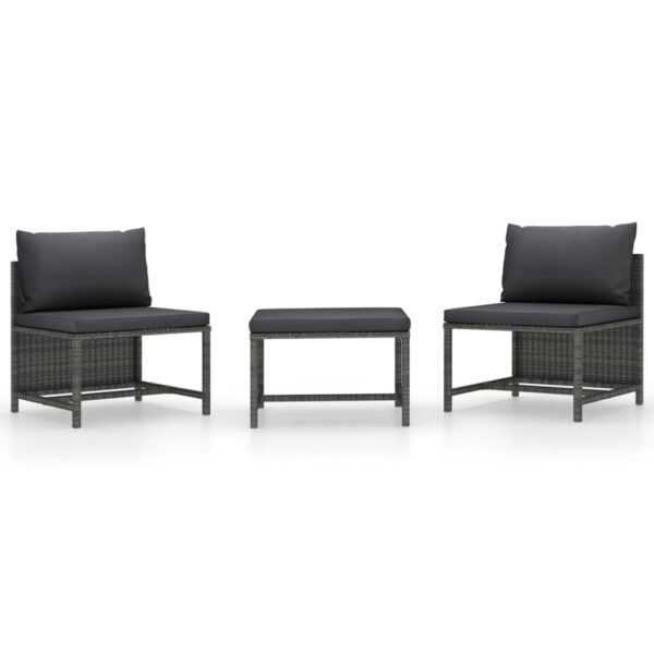 HomeDiscount-3 Piece Garden Sofa Set with Cushions Grey Poly Rattan