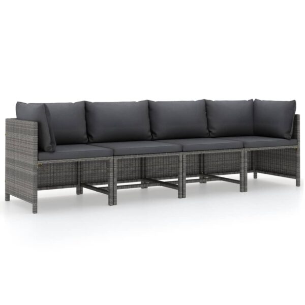 HomeDiscount-4-Seater Garden Sofa with Cushions Grey Poly Rattan