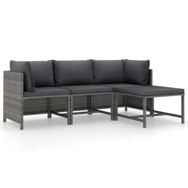 HomeDiscount-4 Piece Garden Lounge Set with Cushions Poly Rattan Grey