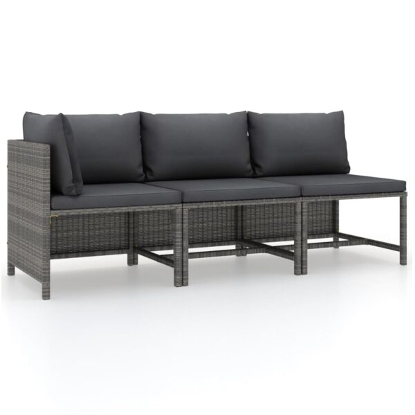 HomeDiscount-3 Piece Garden Lounge Set with Cushions Poly Rattan Grey