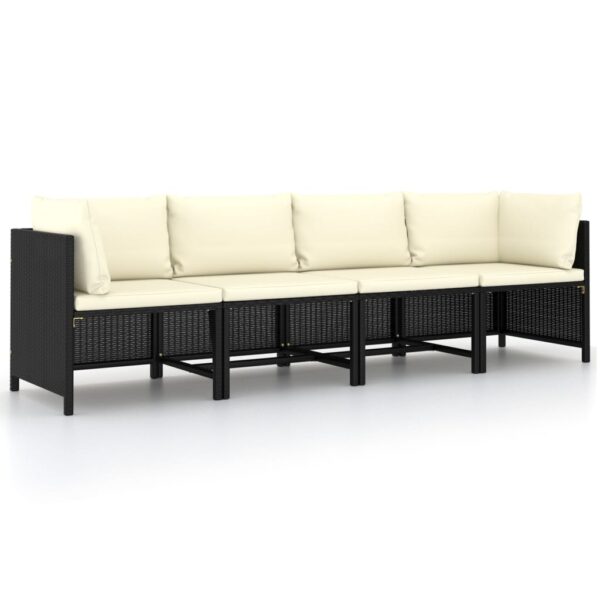 HomeDiscount-4-Seater Garden Sofa with Cushions Black Poly Rattan