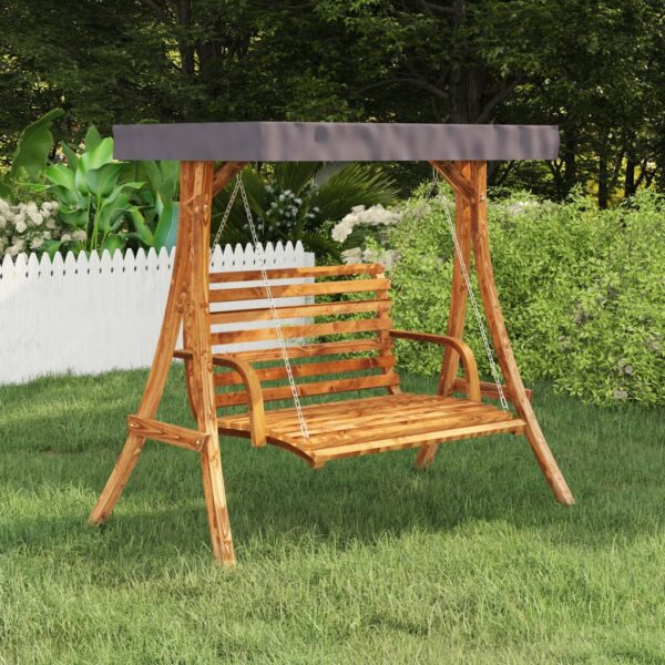 HomeDiscount-Swing Frame with Anthracite Roof Bent Wood with Teak Finish