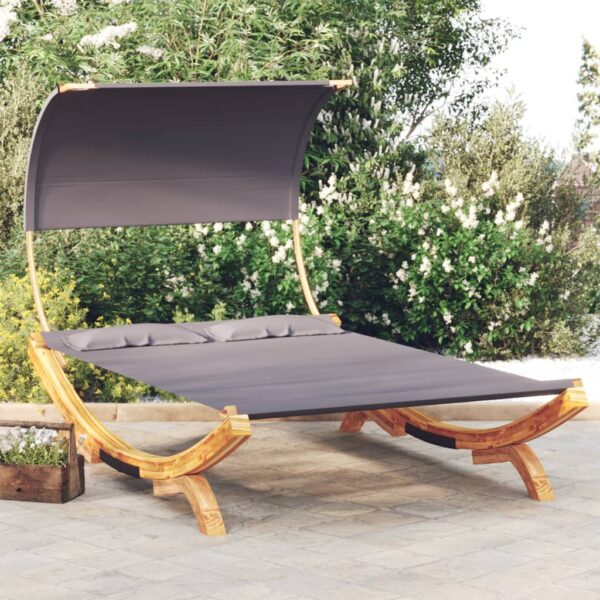 HomeDiscount-Outdoor Lounge Bed with Canopy 165x203x126cm Solid Bent Wood Anthracite