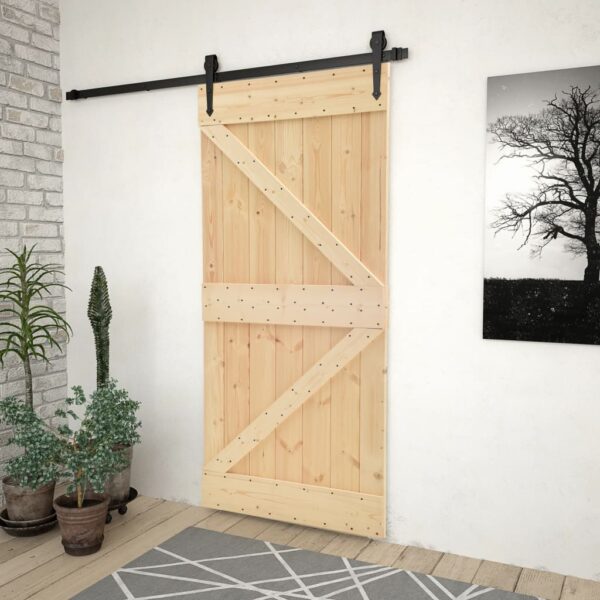 HomeDiscount-Sliding Door with Hardware Set 80x210 cm Solid Pine Wood