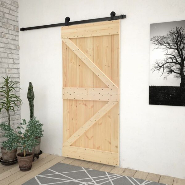 HomeDiscount-Sliding Door with Hardware Set 80x210 cm Solid Pine Wood