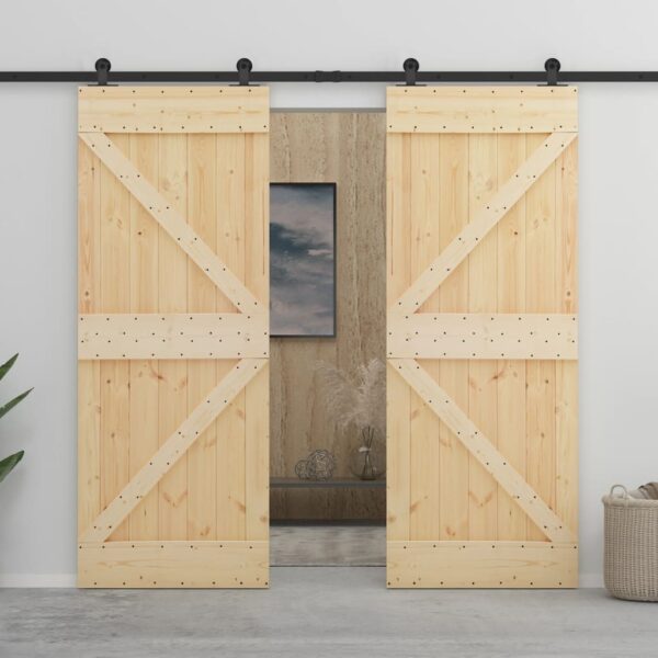 HomeDiscount-Sliding Door with Hardware Set 80x210 cm Solid Pine Wood