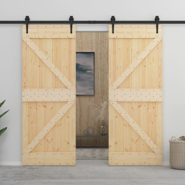 HomeDiscount-Sliding Door with Hardware Set 90x210 cm Solid Pine Wood