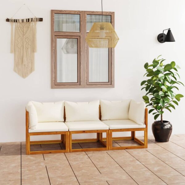 HomeDiscount-3-Seater Garden Sofa with Cushion Cream Solid Acacia Wood