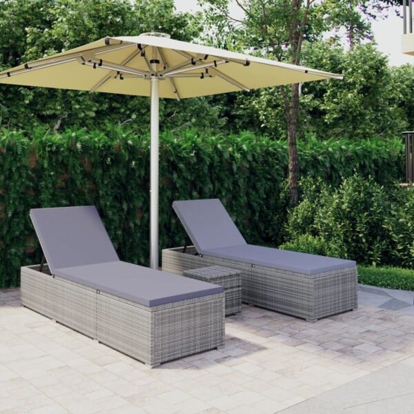 HomeDiscount-3 Piece Garden Sun Loungers with Tea Table Poly Rattan Grey