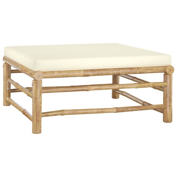 HomeDiscount-Garden Footrest with Cream White Cushion Bamboo