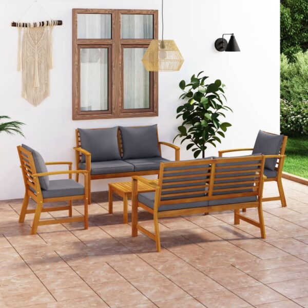 HomeDiscount-5 Piece Garden Lounge Set with Cushion Solid Acacia Wood