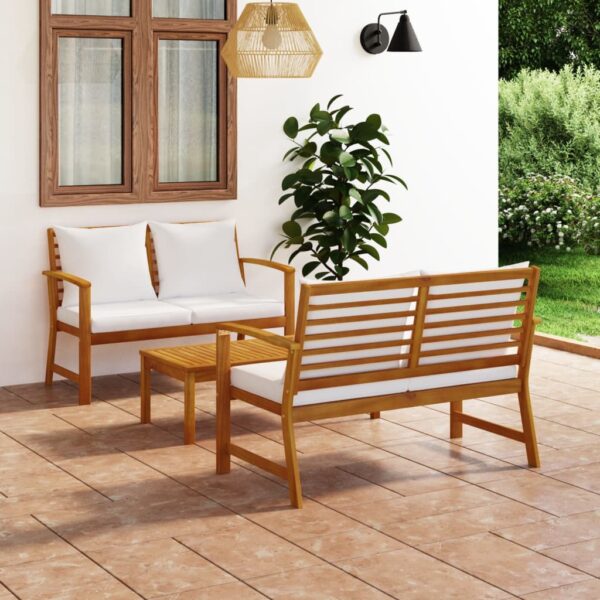 HomeDiscount-3 Piece Garden Lounge Set with Cushion Solid Acacia Wood