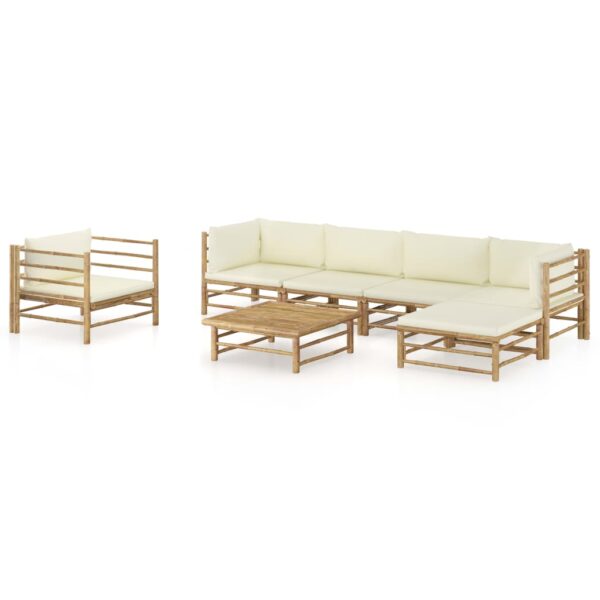 HomeDiscount-7 Piece Garden Lounge Set with Cream White Cushions Bamboo