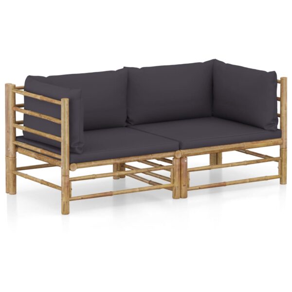 HomeDiscount-2 Piece Garden Lounge Set with Dark Grey Cushions Bamboo