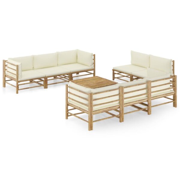 HomeDiscount-9 Piece Garden Lounge Set with Cream White Cushions Bamboo