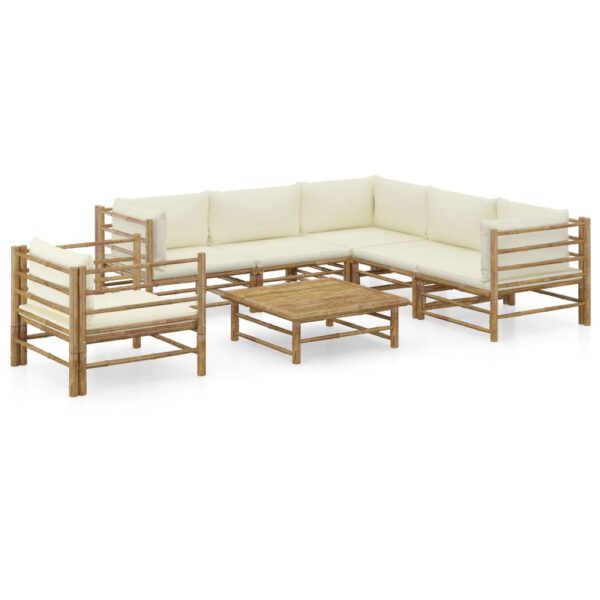 HomeDiscount-7 Piece Garden Lounge Set with Cream White Cushions Bamboo