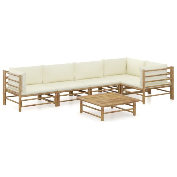 HomeDiscount-6 Piece Garden Lounge Set with Cream White Cushions Bamboo