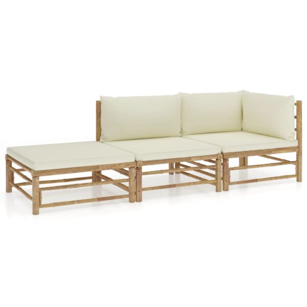 HomeDiscount-3 Piece Garden Lounge Set with Cream White Cushions Bamboo