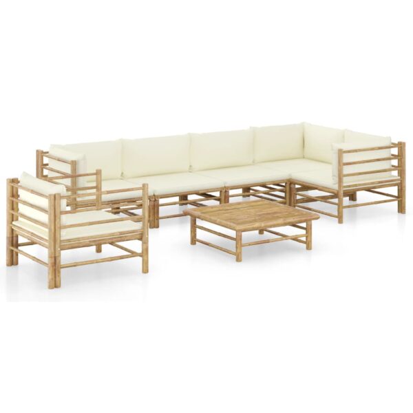 HomeDiscount-7 Piece Garden Lounge Set with Cream White Cushions Bamboo