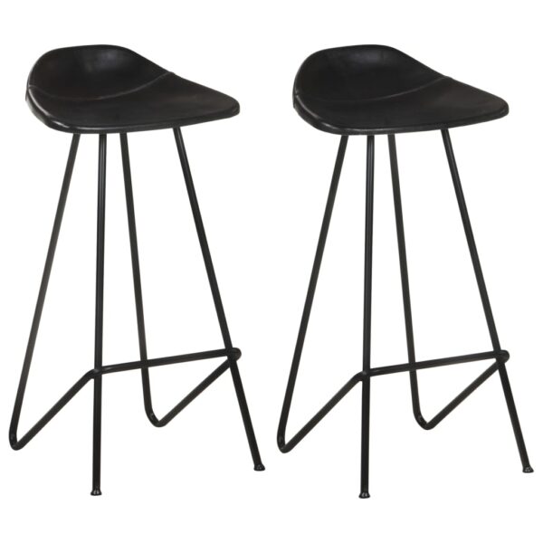 HomeDiscount-Bar Stools 2 pcs Black Real Leather