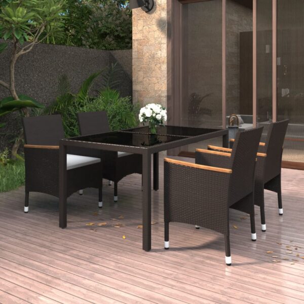 HomeDiscount-5 Piece Garden Dining Set Poly Rattan and Tempered Glass Black