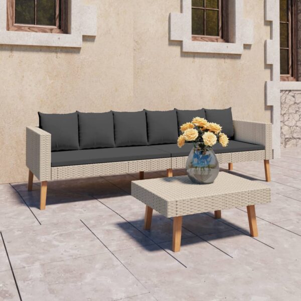 HomeDiscount-2 Piece Garden Lounge Set with Cushions Poly Rattan Beige