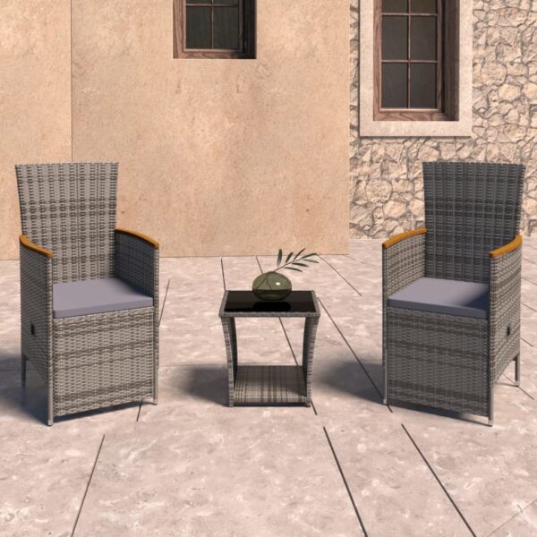 HomeDiscount-3 Piece Garden Lounge Set with Cushions Poly Rattan Grey