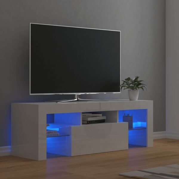 HomeDiscount-TV Cabinet with LED Lights High Gloss White 120x35x40 cm