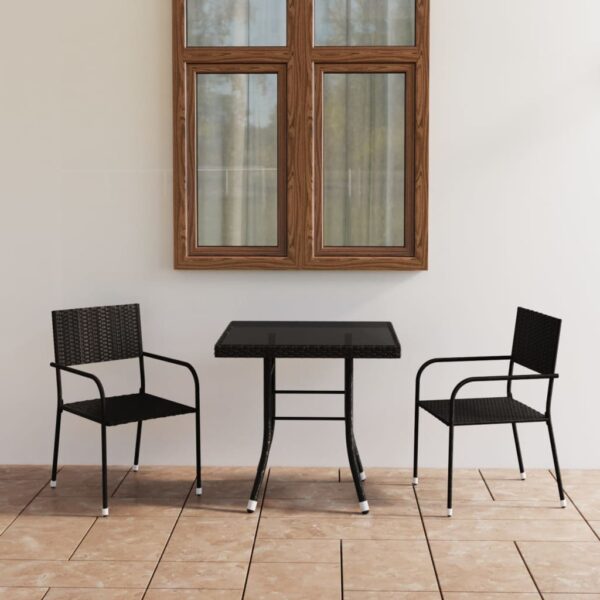 HomeDiscount-3 Piece Garden Dining Set Poly Rattan Black