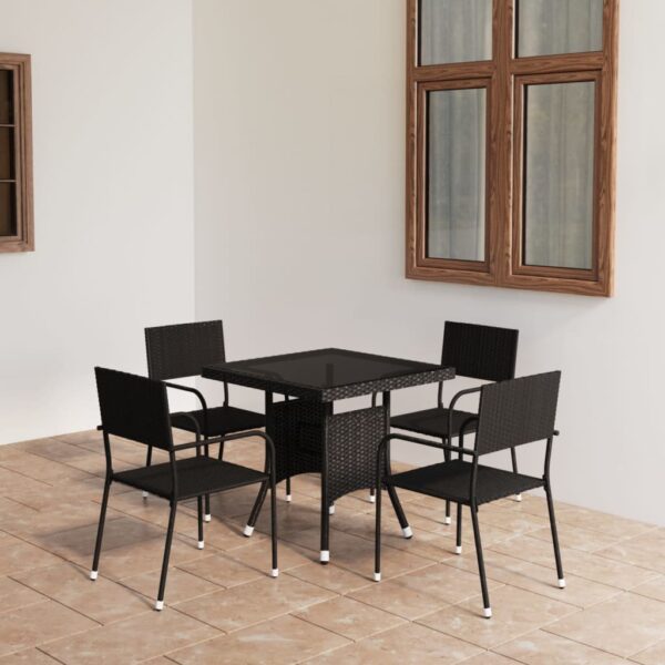 HomeDiscount-5 Piece Garden Dining Set Poly Rattan Black