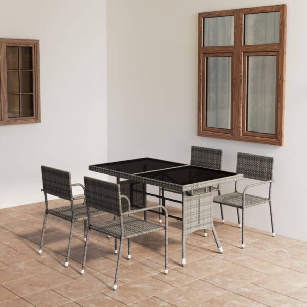 HomeDiscount-5 Piece Garden Dining Set Poly Rattan Anthracite & Grey