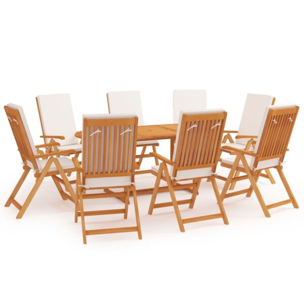 HomeDiscount-9 Piece Garden Dining Set with Cushions Solid Teak Wood